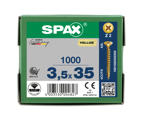 SPAX Senkkopf Kreuzschlitz Z - Vollgewinde YELLOX A2L  PZ2  -  3,5x35  -  1000 Stk