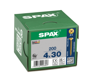 SPAX Senkkopf Kreuzschlitz Z - Vollgewinde YELLOX A2L  PZ2  -  4x30  -  200 Stk