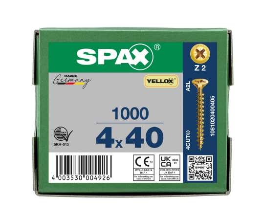 SPAX Senkkopf Kreuzschlitz Z - Vollgewinde YELLOX A2L  PZ2  -  4x40  -  1000 Stk