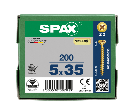 SPAX Senkkopf Kreuzschlitz Z - Vollgewinde YELLOX A2L  PZ2  -  5x35  -  200 Stk