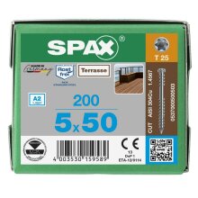 SPAX Terrassenschraube T-STAR plus CUT Fixiergewinde Edelstahl rostfrei A2 1.4567  5x50 - 200 Stk