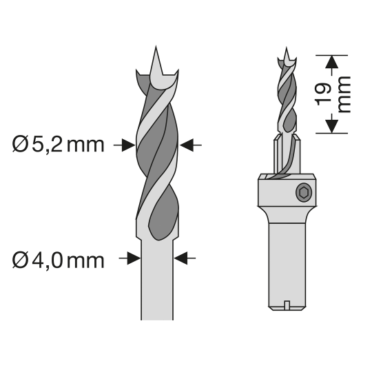 SPAX Bohrer 5,2 mm, Für Holzdielen auf Aluminium, Holzbohrer mit Ø 4,0 mm Schaft und Ø 5,2 mm Spindel