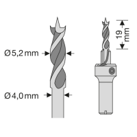 SPAX Bohrer 5,2 mm, Für Holzdielen auf Aluminium, Holzbohrer mit Ø 4,0 mm Schaft und Ø 5,2 mm Spindel