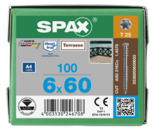 SPAX Terrassenschraube T-STAR plus, mit CUT-Spitze, Fixiergewinde, Edelstahl rostfrei A4 1.4578  6x60 - 100 Stk