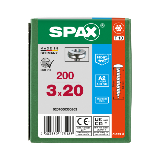 SPAX Halbrundkopf T-STAR plus 4CUT Vollgewinde Edelstahl rostfrei A2 1.4567        3x20 - 200 Stk