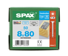 SPAX Tellerkopf 8 mm T-STAR plus 4CUT Vollgewinde Edelstahl A2 1.4567  8x80 - 50 Stk