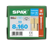 SPAX Tellerkopf 8 mm T-STAR plus 4CUT Teilgewinde Edelstahl A2 1.4567  8x160 - 50 Stk