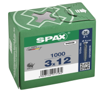 SPAX Senkkopf, Kreuzschlitz Z kleiner Kopf (Ø 5 mm), gehärtet, gleitbeschichtet, Vollgewinde WIROX A3J  PZ1  -  3x12  -  1000 Stk