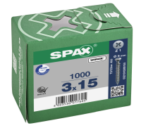 SPAX Senkkopf, Kreuzschlitz Z kleiner Kopf (Ø 5 mm), gehärtet, gleitbeschichtet, Vollgewinde WIROX A3J  PZ1  -  3x15  -  1000 Stk