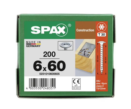 SPAX Tellerkopf 6 mm T-STAR plus 4CUT Vollgewinde WIROX A3J  6x60 - 200 Stk