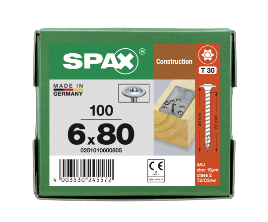 SPAX Tellerkopf 6 mm T-STAR plus 4CUT Vollgewinde WIROX P3J  6x80 - 100 Stk