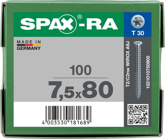 SPAX-RA Flachsenkkopf T-STAR plus Vollgewinde WIROX A3J  7,5x80 - 100 Stk