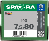 SPAX-RA Flachsenkkopf T-STAR plus Vollgewinde WIROX A3J  7,5x80 - 100 Stk