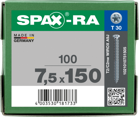 SPAX-RA Flachsenkkopf T-STAR plus Vollgewinde WIROX A3J  7,5x150 - 100 Stk
