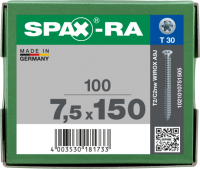 SPAX-RA Flachsenkkopf T-STAR plus Vollgewinde WIROX A3J  7,5x150 - 100 Stk