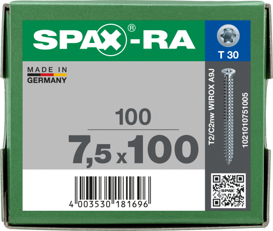 SPAX-RA Flachsenkkopf T-STAR plus Vollgewinde WIROX A3J  7,5x100 - 100 Stk