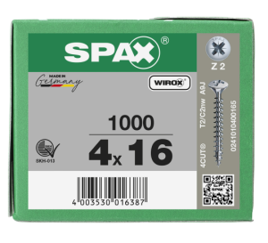 SPAX Linsensenkkopf Kreuzschlitz Z   Vollgewinde WIROX A3J  4x16  -  1000 Stk
