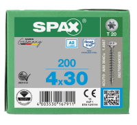 SPAX Linsensenkkopf T-STAR plus 4CUT Vollgewinde Edelstahl rostfrei A2 1.4567 -  4x30 - 200 Stk