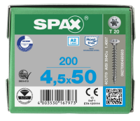 SPAX Linsensenkkopf T-STAR plus 4CUT Vollgewinde Edelstahl rostfrei A2 1.4567 -  4,5x50 - 200 Stk