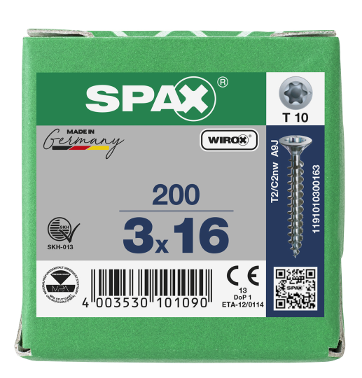 SPAX Senkkopf T-STAR plus - Vollgewinde WIROX A3J  T10  -  3x16  -  200 Stk