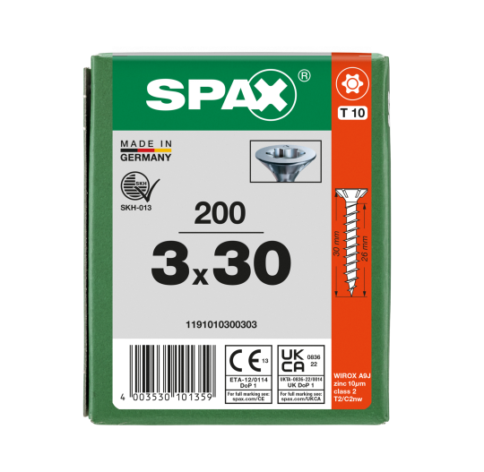 SPAX Senkkopf T-STAR plus - Vollgewinde WIROX A3J  T10  -  3x30  -  200 Stk