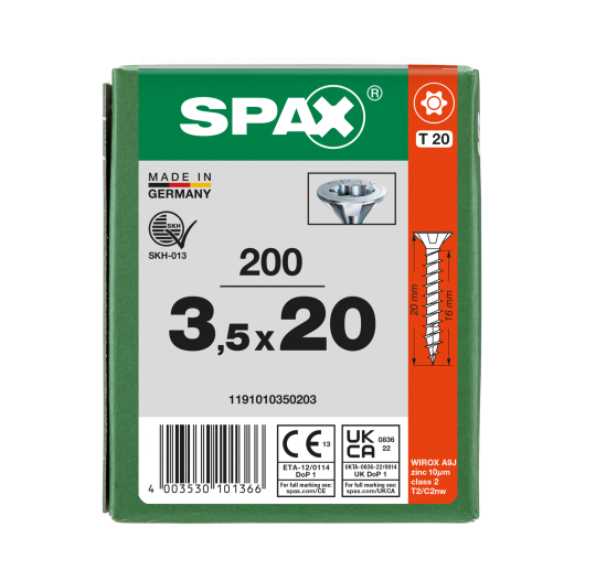 SPAX Senkkopf T-STAR plus - Vollgewinde WIROX A3J  T20  -  3,5x20  -  200 Stk