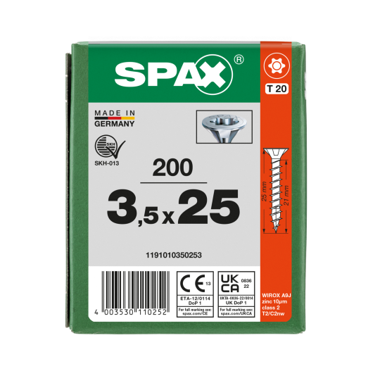 SPAX Senkkopf T-STAR plus - Vollgewinde WIROX A3J  T20  -  3,5x25  -  200 Stk