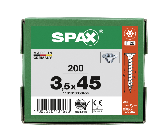 SPAX Senkkopf T-STAR plus - Vollgewinde WIROX A3J  T20  -  3,5x45  -  200 Stk