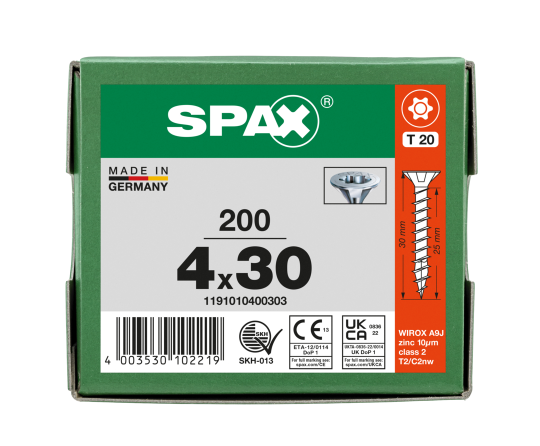 SPAX Senkkopf T-STAR plus - Vollgewinde WIROX A3J  T20  -  4x30  -  200 Stk