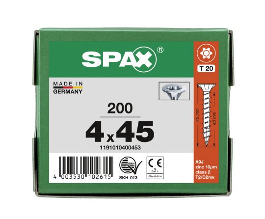 SPAX Senkkopf T-STAR plus - Vollgewinde WIROX A3J  T20  -  4x45  -  200 Stk