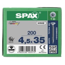 SPAX Senkkopf T-STAR plus - Vollgewinde WIROX A3J  T20  -  4,5x35  -  200 Stk