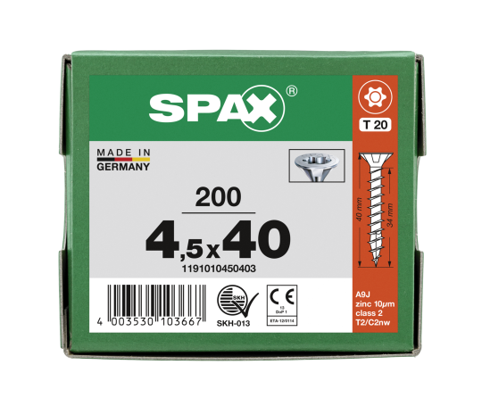 SPAX Senkkopf T-STAR plus - Vollgewinde WIROX A3J  T20  -  4,5x40  -  200 Stk