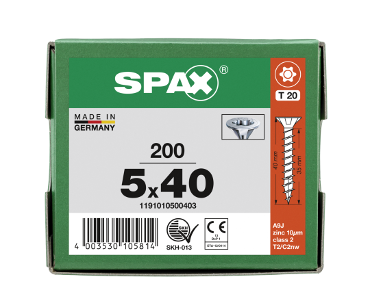 SPAX Senkkopf T-STAR plus - Vollgewinde WIROX A3J  T20  -  5x40  -  200 Stk