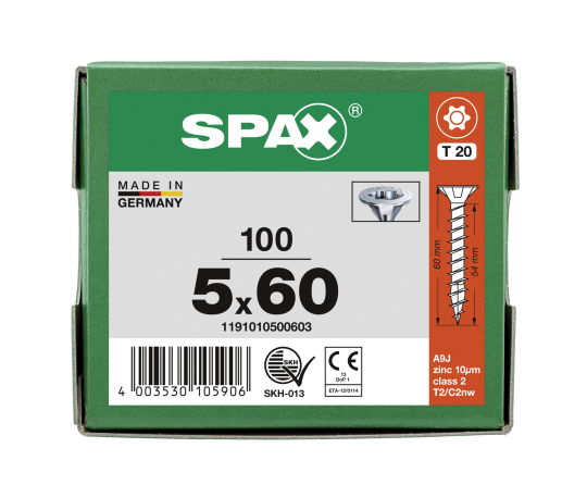 SPAX Senkkopf T-STAR plus - Vollgewinde WIROX A3J  T20  -  5x60  -  100 Stk