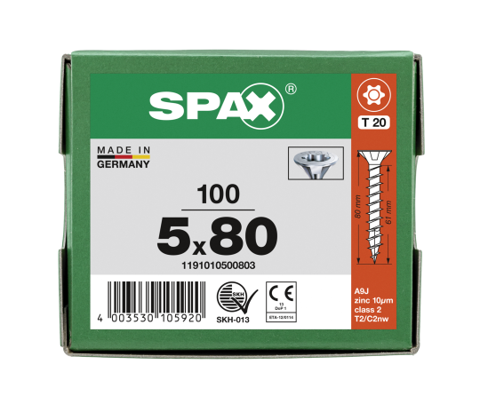 SPAX Senkkopf T-STAR plus - Vollgewinde WIROX A3J  T20  -  5x80  -  100 Stk