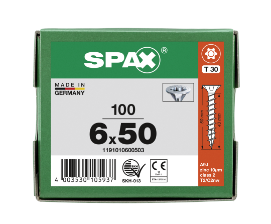 SPAX Senkkopf T-STAR plus - Vollgewinde WIROX A3J  T30  -  6x50  -  100 Stk