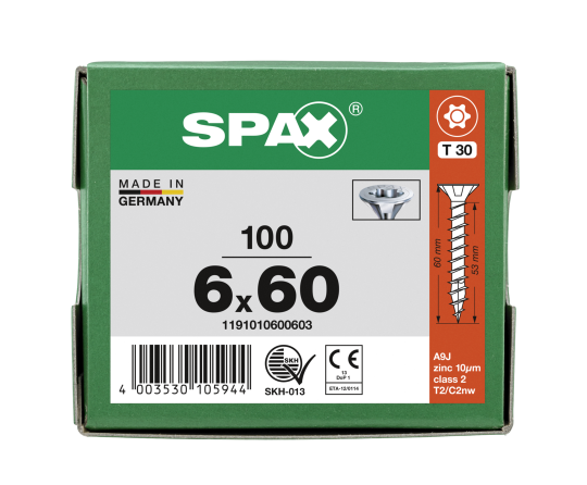 SPAX Senkkopf T-STAR plus - Vollgewinde WIROX A3J  T30  -  6x60  -  100 Stk