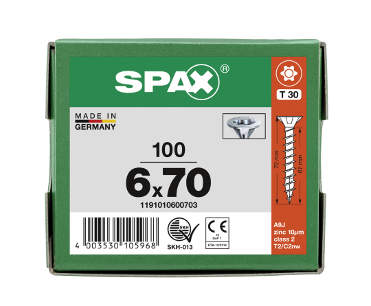 SPAX Senkkopf T-STAR plus - Vollgewinde WIROX A3J  T30  -  6x70  -  100 Stk