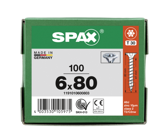 SPAX Senkkopf T-STAR plus - Vollgewinde WIROX A3J  T30  -  6x80  -  100 Stk