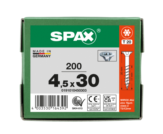SPAX Senkkopf T-STAR plus - Teilgewinde WIROX A3J  T20  -  4,5x30  -  200 Stk