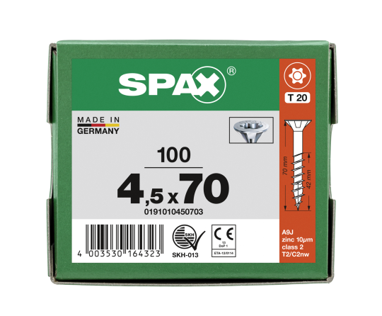 SPAX Senkkopf T-STAR plus - Teilgewinde WIROX A3J  T20  -  4,5x70  -  100 Stk