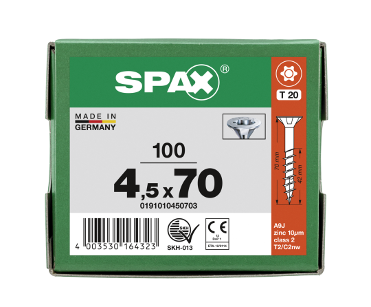 SPAX Senkkopf T-STAR plus - Teilgewinde WIROX A3J  T20  -  4,5x70  -  100 Stk