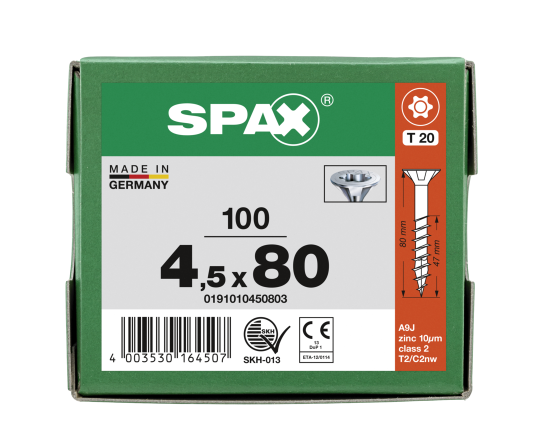 SPAX Senkkopf T-STAR plus - Teilgewinde WIROX A3J  T20  -  4,5x80  -  100 Stk