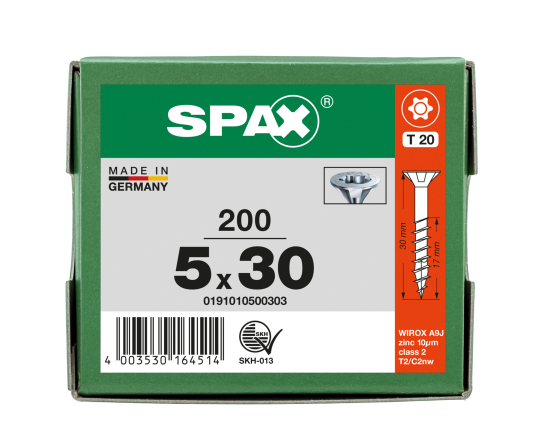 SPAX Senkkopf T-STAR plus - Teilgewinde WIROX A3J  T20  -  5x30  -  200 Stk