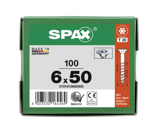 SPAX Senkkopf T-STAR plus - Teilgewinde WIROX A3J  T30  -  6x50  -  100 Stk