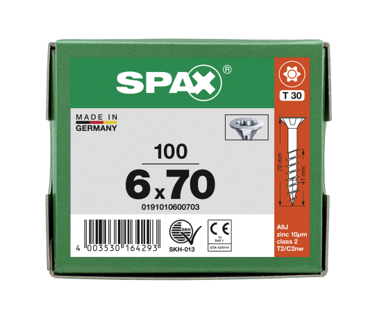 SPAX Senkkopf T-STAR plus - Teilgewinde WIROX A3J  T30  -  6x70  -  100 Stk