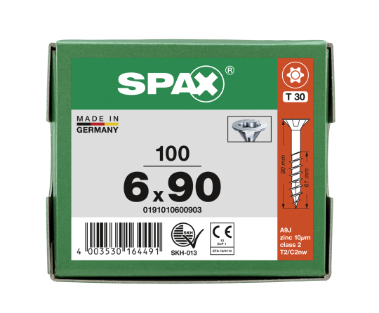 SPAX Senkkopf T-STAR plus - Teilgewinde WIROX A3J  T30  -  6x90  -  100 Stk