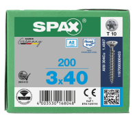 SPAX Senkkopf T-STAR plus - Vollgewinde Edelstahl rostfrei A2 1.4567      T10  -  3x40  -  200 Stk