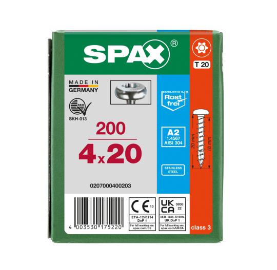 SPAX Halbrundkopf T-STAR plus 4CUT Vollgewinde Edelstahl rostfrei A2 1.4567        4x20 - 200 Stk