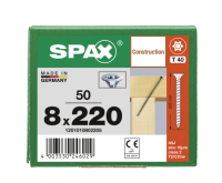 SPAX Senkkopf 8 mm T-STAR plus - Vollgewinde WIROX A3J  T40  -  8x220  -  50 Stk